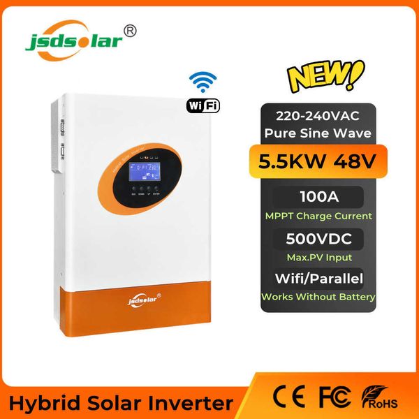 2023 nouveau jsdsolar 5.5KW 48V onduleur solaire hybride onde sinusoïdale Pure MPPT 100A chargeur rapide parallèle Wifi pour système d'alimentation solaire