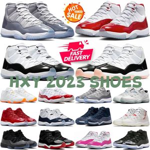 2023 Nouveau Jumpman 11s Chaussures de basket-ball Hommes Femmes Ciment Gris Jaune Serpent Minuit Marine Pure Violet Casquette et robe Bred baskets de sport chaussures de plein air