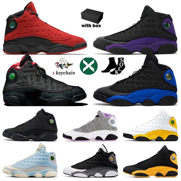 2023 Nouveau Jumpman 13 13s Chaussures de basket-ball Jord avec Box Court Violet Solefly Noir Flint Cat Français Bleu Houndstooth Lucky Green Bred Obsidian hommes femmes formateurs 36-47