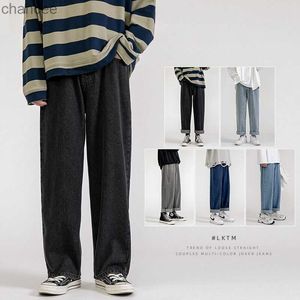 Pantalones vaqueros holgados para hombre, moda coreana, clásicos, Unisex, rectos, de pierna ancha, estilo Hip Hop, azul claro, gris y negro, novedad de 2023 LF20230824.