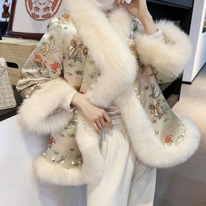Cape en fausse fourrure de renard pour femme, manteau de Style Tang, avec perles à ongles chinoises, nouvelle Version coréenne, hiver 2023, 112263