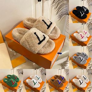 2023 New Home Style Fur Slippers Sides Womens Famous Desiger Sandals Winter House Slipper Black White Cream Beige Light Gree Rose Pink Furry Fluffy Fuzzy Slipper