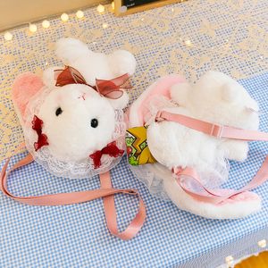 Sac en dentelle lapin blanc de dessin animé, jouet en peluche pour fille, sac croisé diagonale, Machine à poupée, nouvelle collection 2023