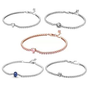 2023 Nieuwe damesmode 925 Sterling zilveren armband mousserende tennis Rose goud hartvorm verstelbare armband voor pandora kralen DIY WOM