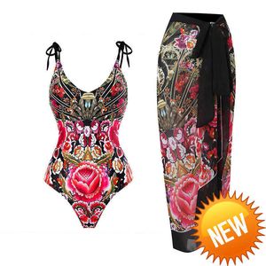 2023 NIEUW LEAPORD One Piece Swimsuit Women Floral Gedrukte ruche Swimwear Tropisch Summer Beach Bading Suit heet