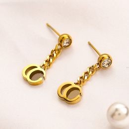 Pendientes con forma de letra para mujer, aretes colgantes de diamantes chapados en oro, diseño clásico de amor, accesorios Premium, joyería 2023