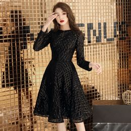 2023 nouvelles robes de bal à manches longues grande taille élégantes paillettes noires courtes femmes robes semi-formelles pour Cocktail