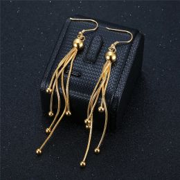 Pendientes largos con borlas para mujer, aretes colgantes de oro amarillo de 14k para boda, regalos de joyería de moda coreana, novedad de 2024