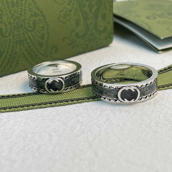 2023 nouveau luxe de haute qualité bijoux de mode pour argent Sterling Double imbriqué mosaïque émail Couple même paire anneau haute édition