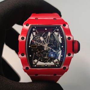 2023 nieuwe luxe herenhorloge 35-02 NTPT rode koolstofvezel kast geïntegreerd automatisch uurwerk saffierglas waterdichte rubberen band