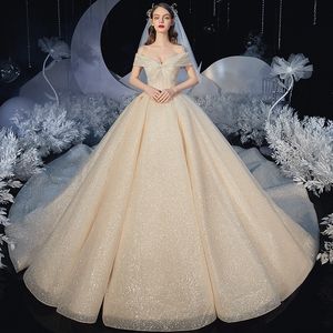 2023 nouvelle robe de mariée de luxe robes de princesse robe de bal en cristal scintillant robes de mariée perlées épaule dentelle appliques grande taille robes de soirée de mariée robe de mariage