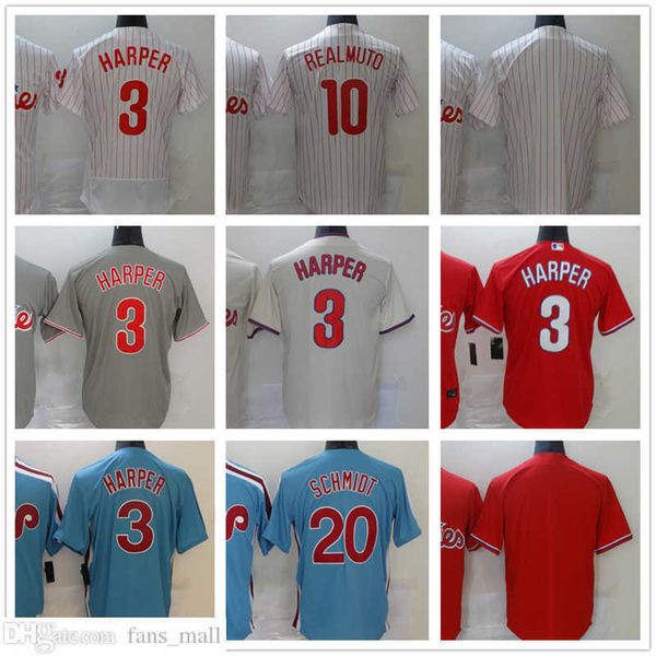 Maillot de baseball pour jeunes hommes et femmes, Ed 3 Bryce 10 Realmuto Harper 20 Mike Boys Schmidt, à domicile, rouge et blanc, nouvelle collection 2023, S-XXXL