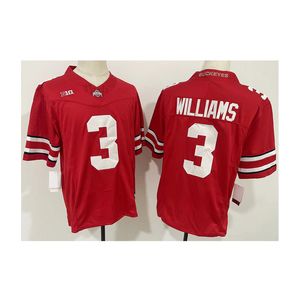 2023 Nouveaux hommes College Ohio State Buckeyes Jersey rouge gris ncaa Miyan Williams 3 vêtements de football américain université taille adulte maillots cousus