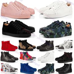 Spiegel Kwaliteit Heren Designer Rode Bodems Casual Schoenen Loafer Klinknagels Lage Stud Schoenen Heren Dames Mode Kalfsleer Suede Platform Outdoor Koppels Sneakers Loafers 35-48