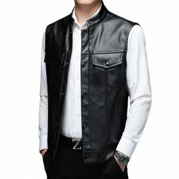 2023 Nouveaux hommes Veste en cuir Loose Top Classic Black Sleevel Moto Manteau Taille XXXL Busin Casual Vest x2oT #