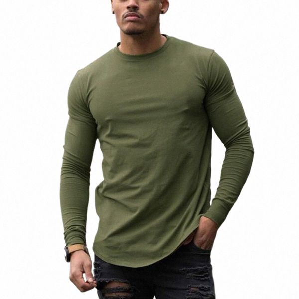 2023 Nouveaux hommes T-shirt à manches LG Muscle Top Undershirt Col rond Basic Tee Pull Top Fitn Fit Col rond pour hommes Lg Sleeve u0iV #