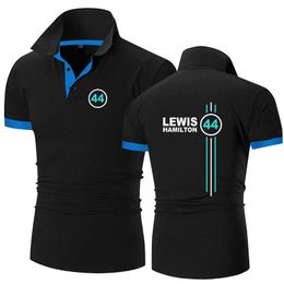 2023 Nuevas camisetas del equipo F1 para hombres y mujeres Conductor Lewis Hamilton Impreso digital Verano Casual Polo Cómodo Manga corta Turn Down Collar Top H8vt