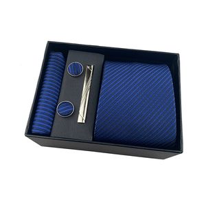 Bruidegombanden set nieuwe heren tie square sjaalcadeau -doos gestreepte gewoon pak shirt stropdas zwarte geschenkdoos set