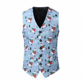 2023 Nouveaux hommes Fi Gilet de Noël Manteau de fête Casual Slim Fit Blazer Butts Costume Carto Christmas Print Tank Blazer J5JN #