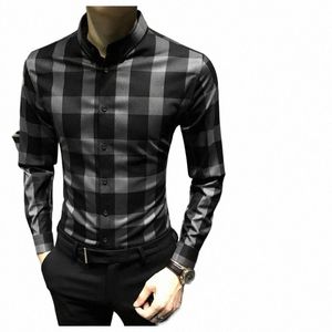 2023 Nouveaux hommes de haute qualité Chemises à carreaux Lâche Busin Casual Soie Chemise lisse Lg Chemise pour hommes Chemises pour hommes X5ya #