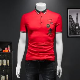 Polo à manches courtes en coton pour hommes, haut brodé, tendance, grande taille, sous-vêtements imprimés à revers, nouvelle collection été 2023, 2834