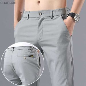 Chino en soie glacée pour hommes, coupe cintrée, kaki, tendance, haut de gamme, extensible, Business, décontracté, nouvelle collection printemps et été 2023LF20230824.