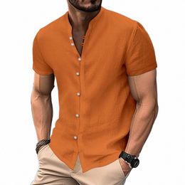 2023 Nouveaux hommes printemps été chemisier décontracté chemise en lin coton chemise à manches courtes en vrac t-shirt cardigan à boutonnage simple chemises pour hommes U1tI #