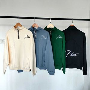 2023 Nieuwe heren sweatshirts Noord-Amerikaanse High Street Brand Rhude Chaopai Geborduurde Letter Stand Collar Half Pull Sweater Veelzijdige Losse Dames Ins Pullover Jas