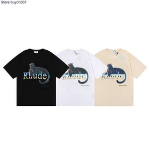 2023 Nieuwe Mannen T-shirt Fashion Designer Rhude Paar Amerikaanse Zwarte Luipaard Gedrukt Hip Hop Casual Losse Korte Sleeve304r