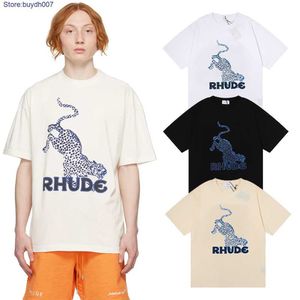 2023 Nieuwe heren t -shirt modeontwerper Rhude -paar Los Angeles zomerluipaardbrief afdrukken Europeaan Losse korte mouw ondervacht