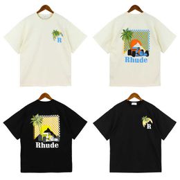 2023 nouveaux hommes t-shirt nord-américain haute rue marque Rhude Moonlight tropique imprimé été noix de coco à manches courtes