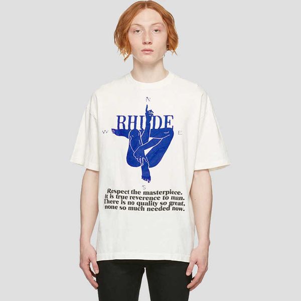 2023 nouveaux hommes t-shirt nord-américain haute rue marque Rhude été à manches courtes main humaine pied boussole impression marée