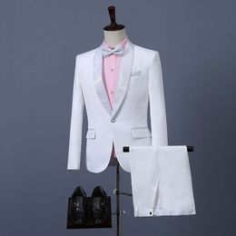 Costume trois pièces de Style coréen pour hommes, Slim, blanc, robe de marié professionnelle avec nœud papillon, smoking, nouvelle collection 2023