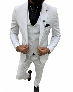 2023 Nouveaux hommes costume blanc mâle mariage haut de gamme marié coupe ajustée taille standard blazer ensemble smoking veste + pantalon + gilet 41qz #