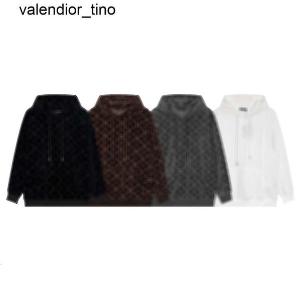 2023 nuevos hombres mujeres diseñador de terciopelo con capucha flor doble letra tela jacquard suéter negro blanco marrón gris para hombre con capucha