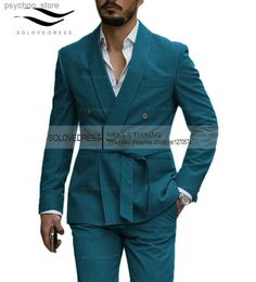 2023 Nuevo Mens Blazer Luxery Designerstyle Western Tailored Traje Solapa Cinturón Tuxedo Gentleman Textura Color Sólido Diseño Único Q230828