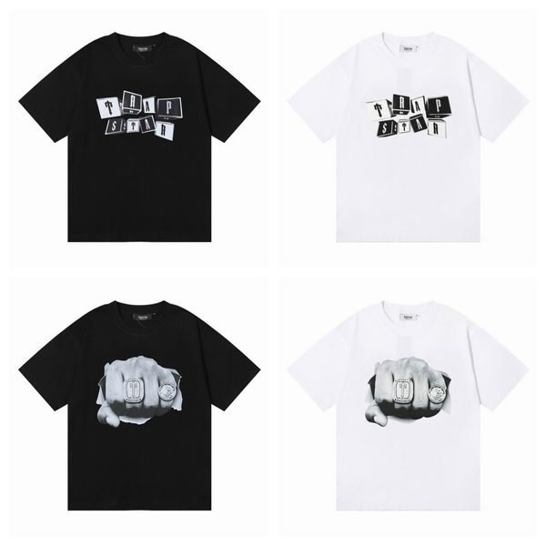 2023 Nuevos hombres Trapstar camiseta de manga corta traje de impresión Chenille para mujer Tees Algodón Londres Streetwear Ropa de moda S-XL Anillo blanco negro