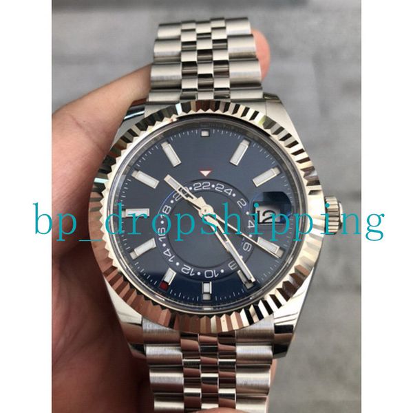 2023 New Mens Watches Luxury Wist Fashion Automatic Mechanical 42mm Blue Cadran Ref.326934 Sky Dual Time Stainless Steel Strap Sapphire Glass Mens Wristwatch