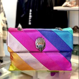 Tarde famoso arco iris Rayas bolsos Kurt Geiger cuerpo cruzado Cuero genuino para mujer Diseñador de lujo para hombre Bolso de hombro clásico solapa baguette cadena tote bolso de embrague