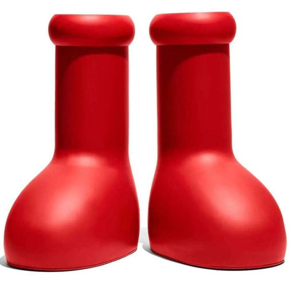 2023 Nouveau MSCHF Big Red Boot Astro Boy Cartoon Boots Hommes Femmes caoutchouc lisse pluie hommes femmes bout rond bottes de mode bottes au genou mignonnes 3225ESS