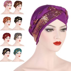 2023 nouveau musulman femmes chapeau paillettes tresses chimio casquette inde Turban Hijab afrique chapeaux Bonnet perte de cheveux écharpe enveloppement Turbante Mujer