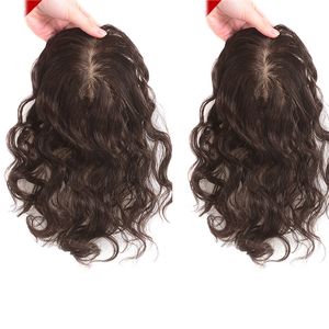 2023 new Natural Wave Peruvian Virgin Human Hair Topper Breathable Natural Skin Base Dark Brown for Women with Thinning Hair 9x14cm