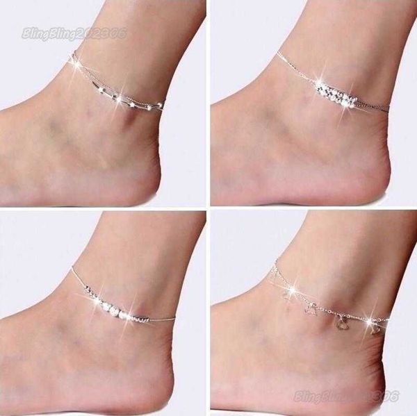 2023 Nuevas joyas de pie de pie Tobilleros Caqueta de enlace de tobillera de plata para mujeres pulseras de pie de pie joyas de moda al por mayor envío