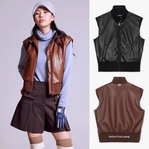 2023 Nieuwe originele single golf kleding dames mouwloos vest golf ecologisch leer casual vaste kleur vacht vest