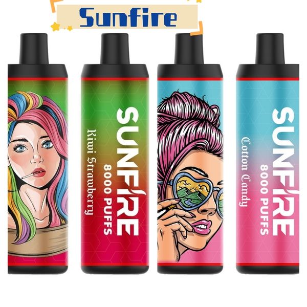 2023 Nuevo original Sunfire 7000 8000 Puffs en stock Vape desechable Pen 15 ml Precargado 850 mAh 0% 2% 3% 5% Dispositivo de cigarrillo