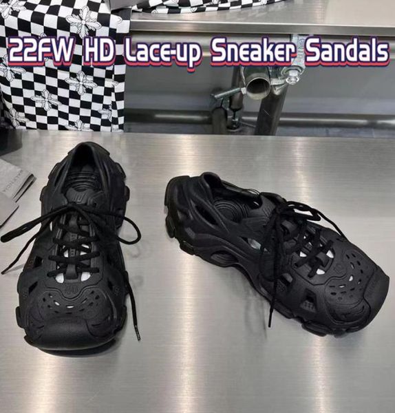 2023 Sandalias para hombres nuevos París Zapatos 22fw HD LaceUp Sandalias Sandalias Moldia Tobogán Negro Beige Black Molding Beach Beach Summer Hole9741578