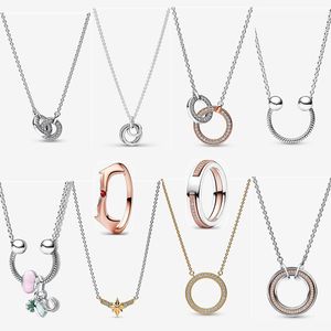 2023 nieuwe hanger designer kettingen voor vrouwen rose gouden ring diamanten sleutelbeen ketting engagement sieraden cadeau diy fit pandoras logo cirkel collier ketting