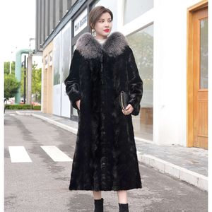 Manteau en fourrure de vison pour femmes, grande taille, Long aux genoux sur les cheveux de vison, nouvelle collection 2023, 883587