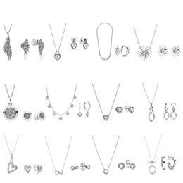 2023 Nouveau populaire en argent sterling 925 Pandora Original Collier Ensemble de bagues d'oreille, équipé de cadeaux de bijoux sculptés pour femmes pour une livraison gratuite