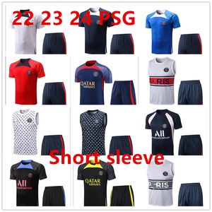 2023 Nouveau survêtement PSGs Sportswear costume d'entraînement pour hommes Costume à manches courtes 22 23 Paris Football kit de maillot de football uniforme chandal sweat-shirt Ensemble de pull